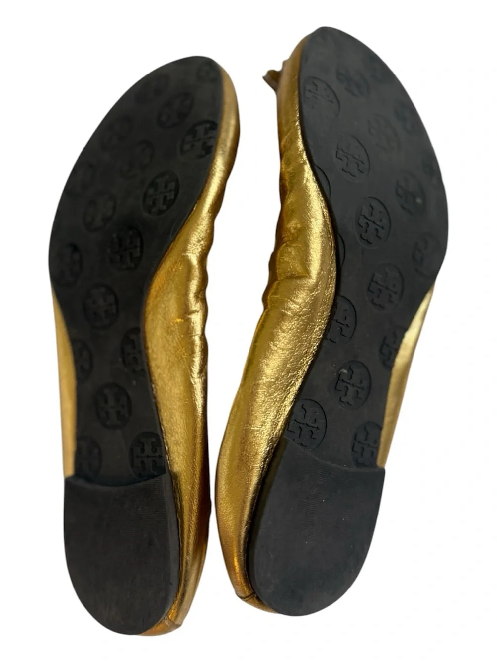 Tory Burch Reese Metallic Gold Tassel Ballet Flats Size 8M Luxury Designer